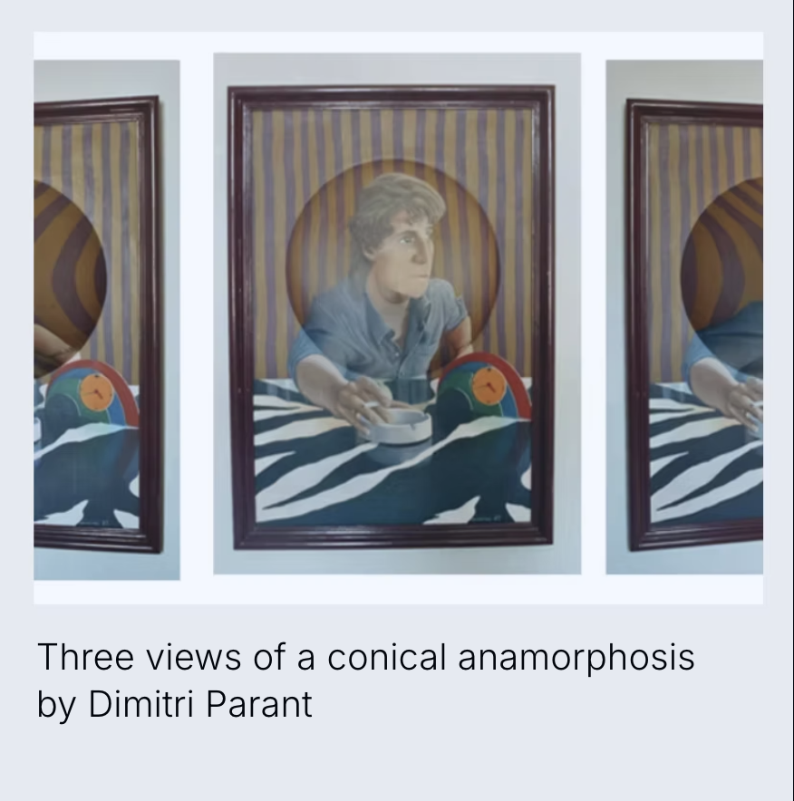 Three views of a conical anamorphosis by Dimitri Parant