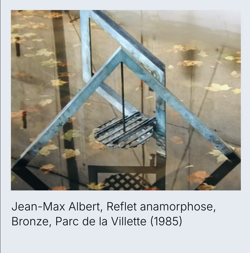 Jean-Max Albert, Reflet anamorphose, Bronze, Parc de la Villette (1985)